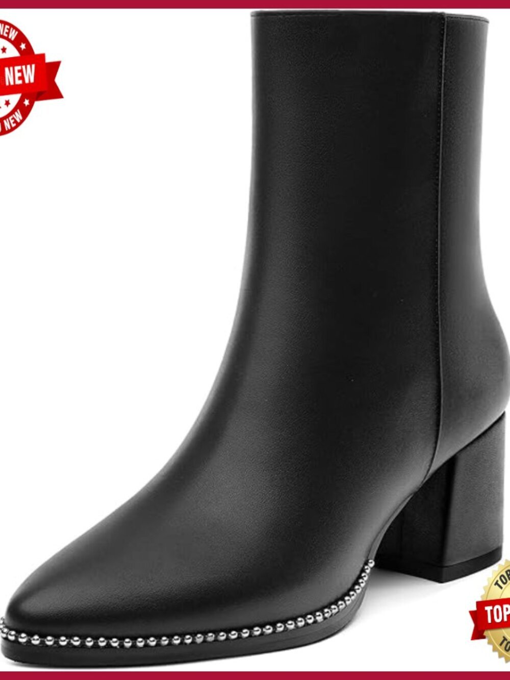 Pointed Toe Mid Heel Ankle Booties with Beaded Embellishment